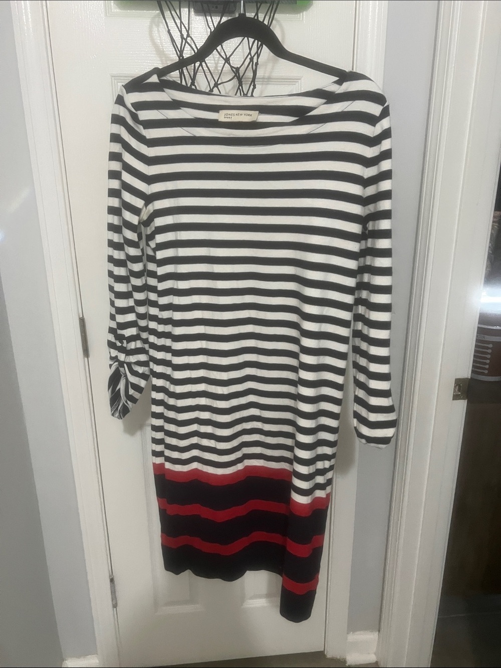 Jones New York Black, White & Red Striped Midi Dress